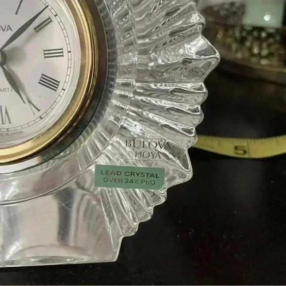 Bulova Hoya Crystal Clock Vintage Quartz Desk Clock 5x2.5 inches Heavy >24%PbO - Picture 7 of 10